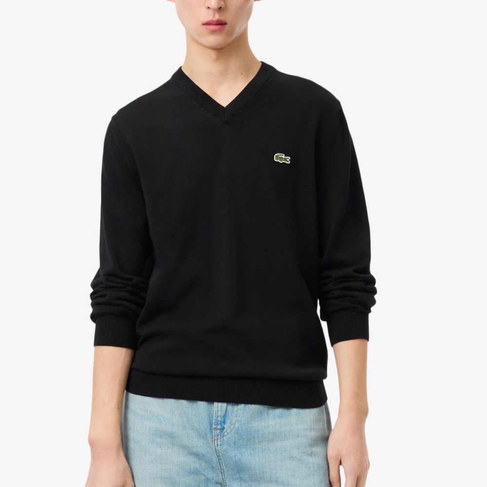 Vintage Lacoste Black 100% Cotton V-Neck Knit Sweater (M/L/5)